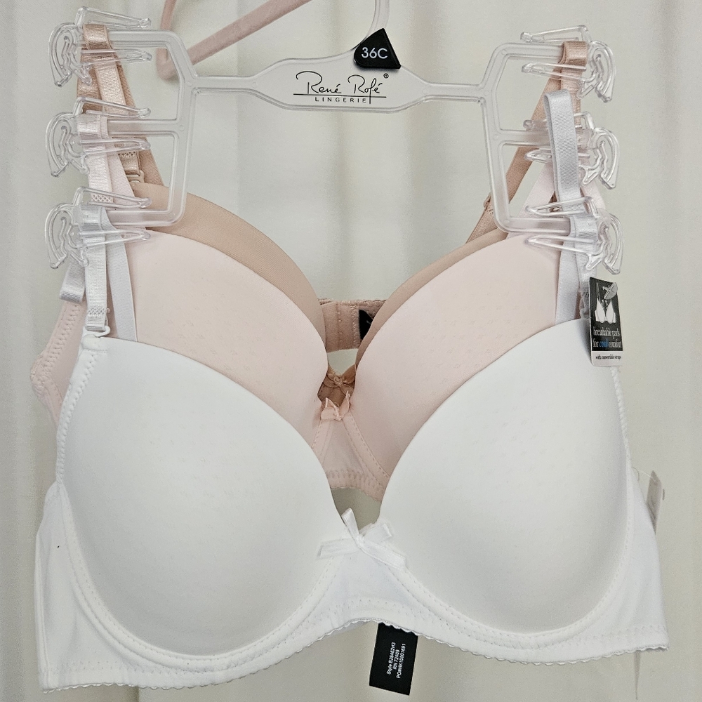 36C 3-Pack Bras Breathable Pads Convertible Straps Underwire NWT